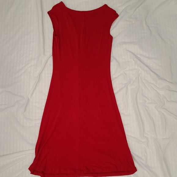 Red Sleevelss Dress with Front Ruching - Picture 3 of 8